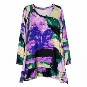 LOGO Lori Goldstein Abstract Print Long Sleeve Ruffle Hem Tunic Top Women's 2X
